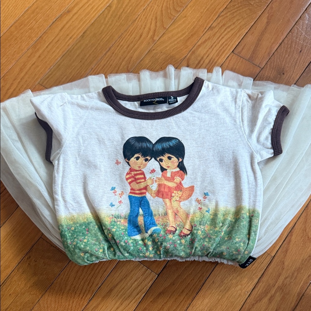 Rock Your Baby Cream Graphic Tee with Brown Trim